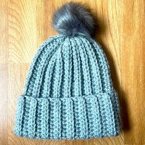 Handmade Grey Women’s Small wool Crochet Beanie hat with Pom